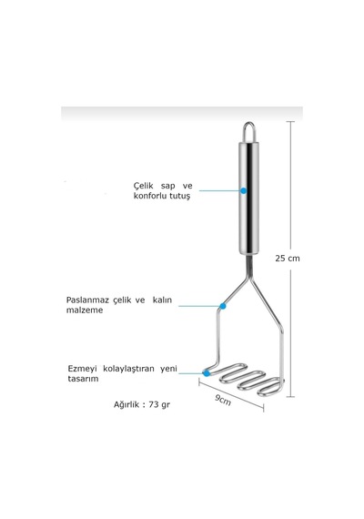 Metal Saplı Patates Ezici, Kolay Ve Hızlı Patates Ezme Aracı Çelik