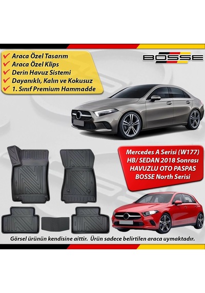 Mercedes A Serisi Paspas Araca Özel W177 Hb / Sedan 2018 Sonrası Derin Havuzlu Paspas Serisi