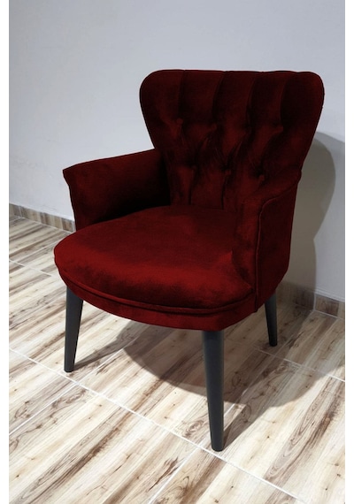 Kayser Home Berjer - Tekli Koltuk - Düz Renk Kumaş - Ahşap Ayak - Nubuk Kumaş - Bordo Bordo