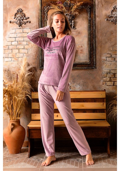 Nisanca Kışlık Kadın Kadife Pijama Takımı - Süper Soft Serisi Lila