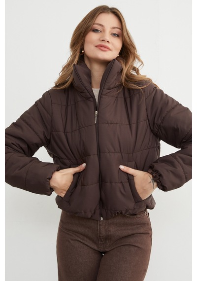Fullamoda Beli Lastikli Crop Şişme Mont Kahve