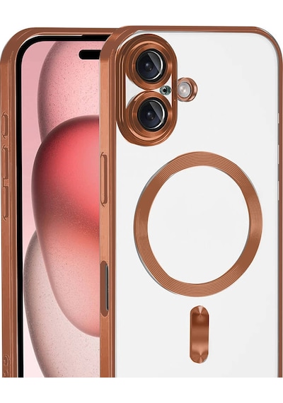 Apple Uyumlu iPhone 17 İçin Magsafe İle Kılıf Kamera Lensli Korumalı Şeffaf Silikon Kapak Turuncu