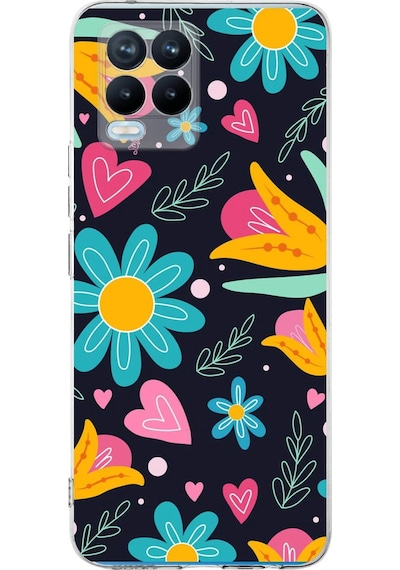 Realme 8 Pro İle Uyumlu 1mm Slim Fit Retro Renkler 1 Baskılı Şeffaf Kılıf Şeffaf