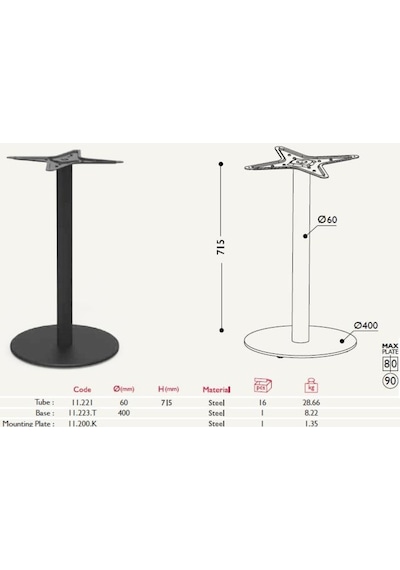 Gürçayhırdavat Tablalı Masa Ayağı 11.223 - Taban Çapı 40Cm
