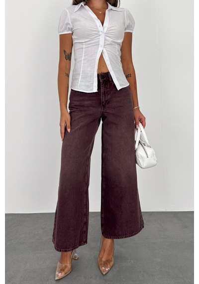 HLT Jeans Açık Bordo Kadın Wide Leg Jean %100 Pamuklu Yüksek Bel Palazzo Kot Pantolon Angel-2056