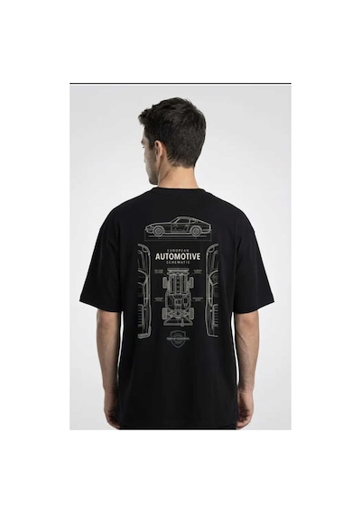 Panda Baskı Tekstil Oto Şema Baskılı Özel Tasarım Oversize Tshirt Siyah
