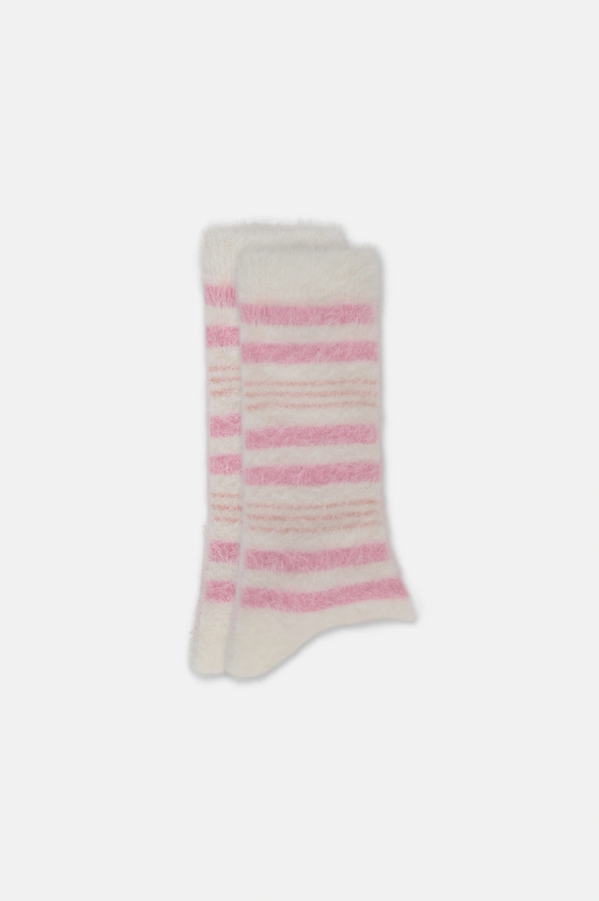 Suwen Fluffy Stripe Soket Çorap Sc1520038 Ekru / Pembe