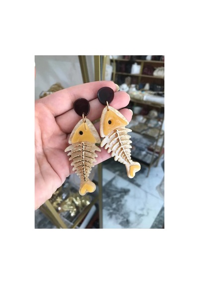 Balık Kılçığı Küpe Sarı