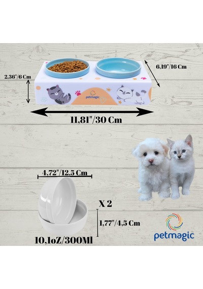 Petmagic Akrilik Pleksi Evcil Hayvan Renkli Seramik Kaseli Kedi Köpek Mama Su Kabı Kedi
