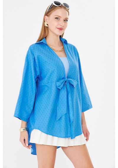 Armonika Kadın Mavi Önden Bağlamalı Kimono Gömlek Arm-25y001108