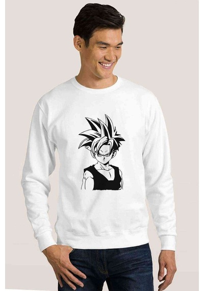 Anime Dragon Ball Baskılı Beyaz Erkek Örme Sweatshirt (530945316)