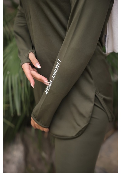 Mimi Luxury Wear Haki Kadın Fermuarlı Dalgıç Kumaş Standart Kalıp Jogger Eşofman Takımı 358