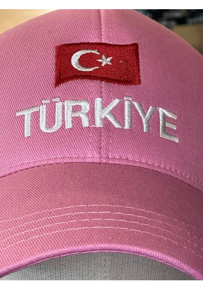 Hamze Türkiye Bayrak Nakış Pamuklu Unisex Cap Şapka Pembe