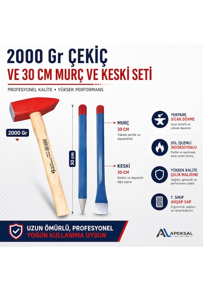Sait Demirci 2000 Gr Çekiç 30 Cm Keski Ve Murç Seti