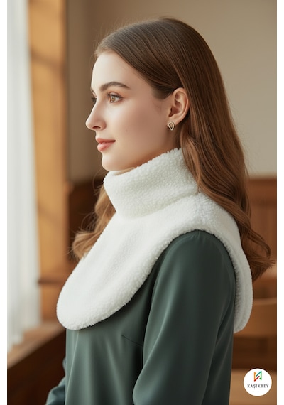 Leiste Kadın Peluş Bolero Omuz Şalı Etol Boyunluk Welsoft Peluş Kışlık Omuz Şalı Boyunluk Beyaz