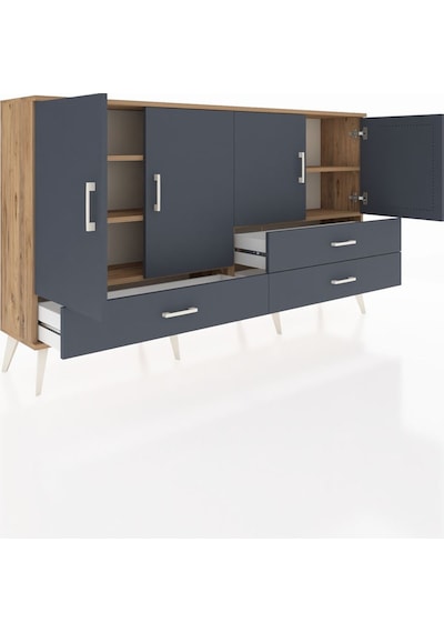 Arges Konsol 5 Raflı 3 Çekmeceli 4 Kapaklı 176x30x99 Çam-antrasit Çam-antrasit