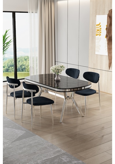 Canisa Olya Serisi 90x168 Lak Panel Sonata Masa Takımı Krom Ayaklı 4 Antrasit Sandalye Sonata Masa Antrasit Sandalye Canisa Olya Serisi 90x168 Lak Panel Sonata Masa Takımı Krom Ayaklı 4 Antrasit Sandalye Sonata Masa Antrasit Sandalye