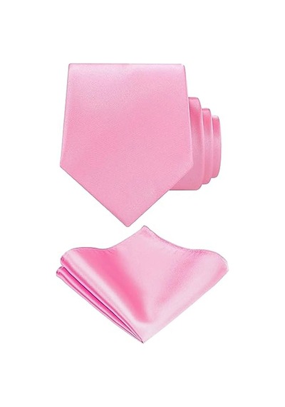 Tezzgelsin Erkek Saten Kravat Mendil Ve Silver Çelik Kravat İğne Set Açık Pembe