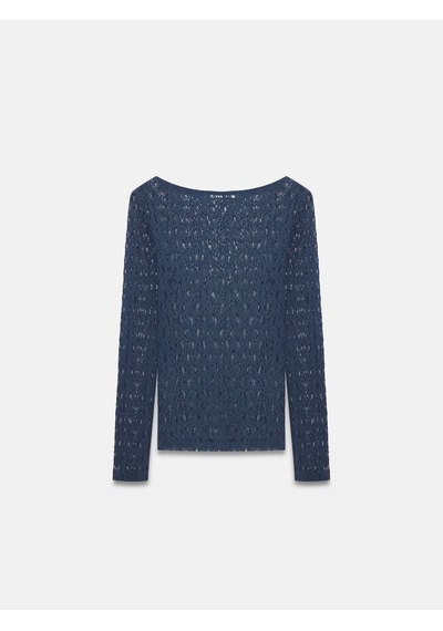 Dilvin 32763 Kayık Yaka Dantel Top-indigo İndigo
