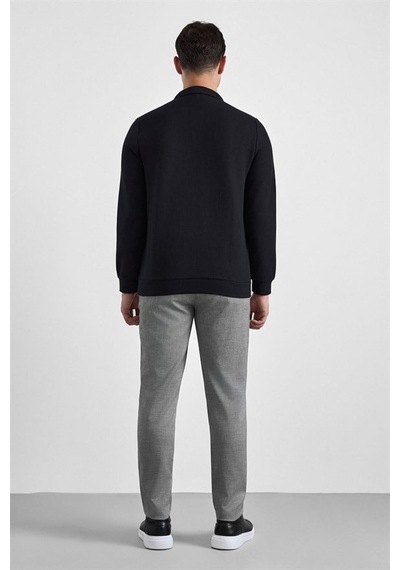 Süvari Siyah Regular Düz Fermuarlı Polo Yaka Sweatshirt Sw2013700028-s09