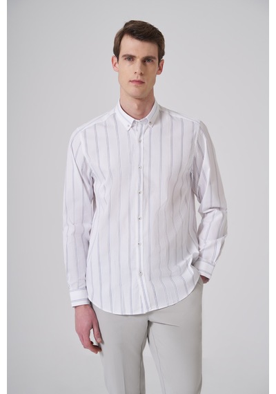 Morven Erkek Lacivert Pamuk Trend Çizgili Dynamic Fit Gömlek 26ms004009200 Lacivert