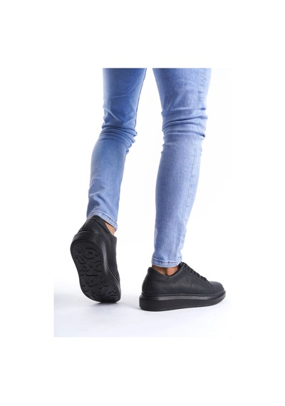 Slw151 Boost Bağcıklı Cilt Erkek Günlük Sneaker Ayakkabı St Siyah Siyah