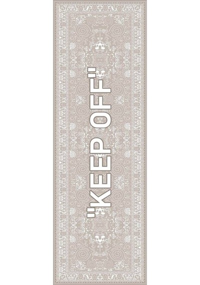 Bej Keep Off Desenli Premium Masa Örtüsü Runner Rnr454n11
