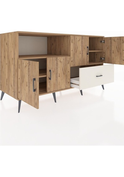 Kronos Konsol 4 Raflı Tek Çekmeceli 4 Kapaklı 176x59x99 Çam-çam/a Çam-çam/aytaşı