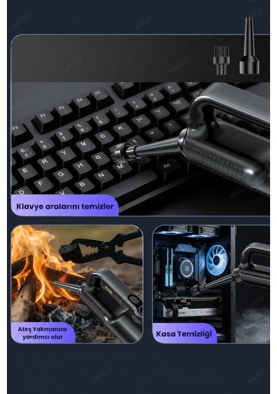 Tln 22.000 Pa Kablosuz Araç Süpürgesi Ve Hava Üfleyici 2'si 1 Arada 5400 Mah Type-c Şarjlı Mini El Süpürgesi 22000pa