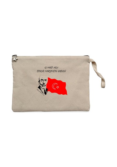 12 Mart 1921 İstiklal Marşın Kabulü Krem Clutch Astarlı Cüzdan / El Çantası