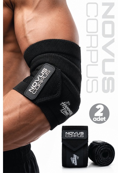 Fitness Dirsek Sargısı Sakatlık Önleyici Destekleyici Spor Dirseklik Elbow Wraps Crossfit Bandajı - 2 Adet - Siyah Desen