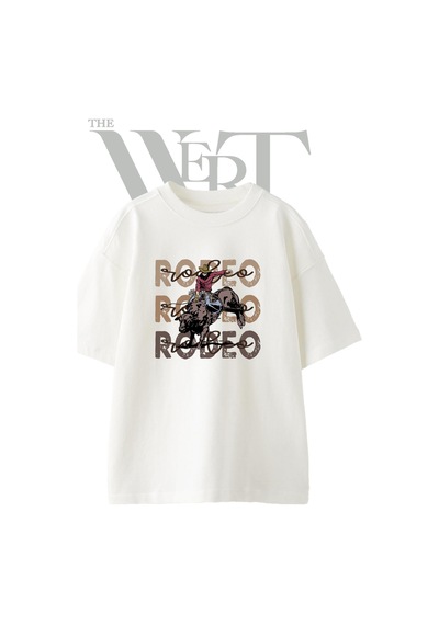 Thewert Rodeo Bull Tasarım Baskılı Ünisex Beyaz Oversize T-shirt