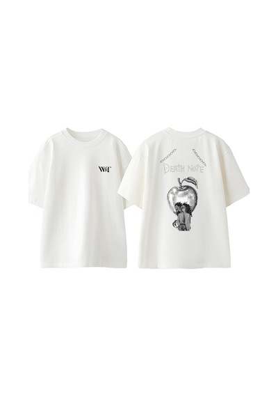 Thewert Death Note Apple Tasarım Sırt Baskılı Pamuk Beyaz Oversize T-shirt