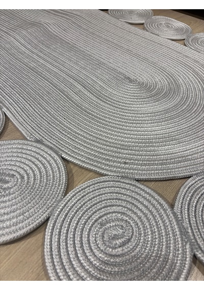 Mavaux Oval Papatya Hasır Jüt Çiçek Desenli Kilim Halı Gri