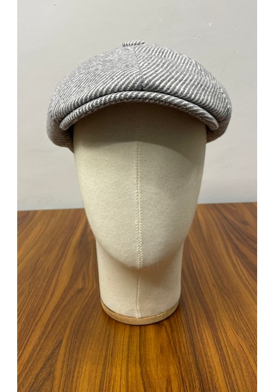 Hamze Peaky Blinders Model İngiliz Tarz Kaşe Kumaş Çizgili Kasket Şapka Gri