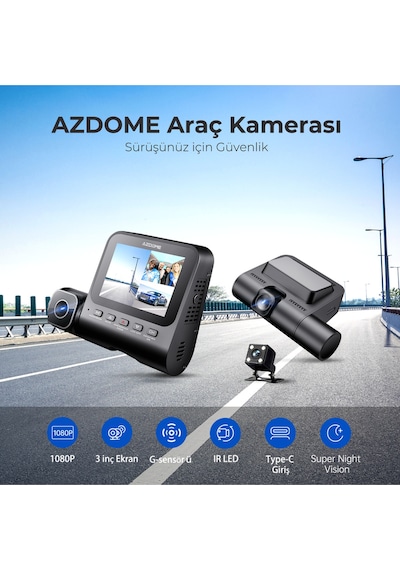 V600 3 Kameralı Araç Kamerası + Obd Park Modu Kiti Full Hd Kayıt, Gece Görüş, Geniş Açı