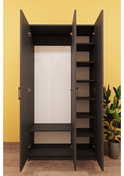 Asra Trend Vestiyer & Portmanto V-07 %100 MDF 3 Kapaklı Ayakkabılık Dolabı Koyu Gri