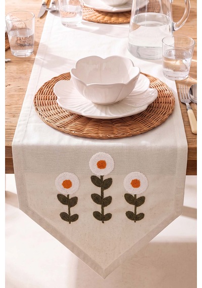 Daisy Cream Kasso Punch İşlemeli Runner 35x110 Cm Çok Renkli