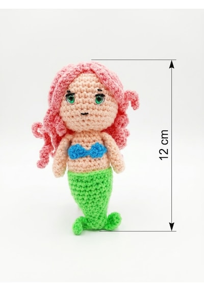 Deniz Kızı Perisi Amigurumi Örgü Oyuncak - Çocuk Hediye 12 Cm Pembe