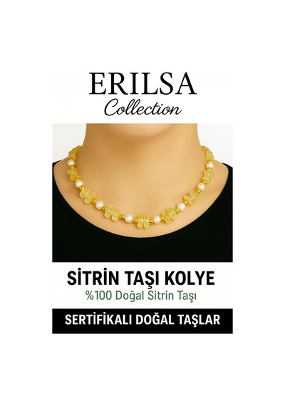 Sertifikalı Kırık Taşlı Model İnci Sitrin Taşı Kolye Pozitif Çok Renkli