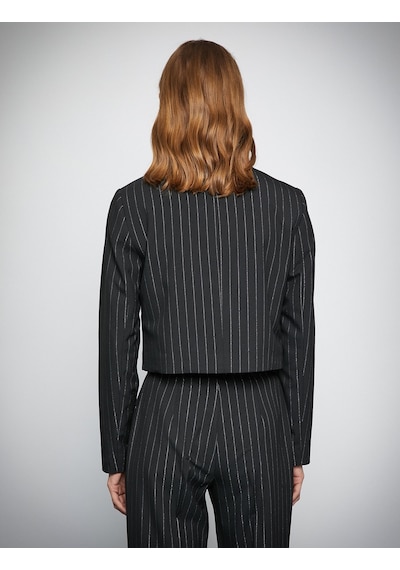 Koton Melis Ağazat X Koton - Simli Crop Blazer Ceket Siyah 3wak50063ew 3WAK50063EW999 Siyah