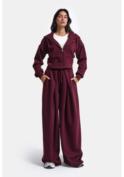 Kadın Bordo W6-35 Üst Polar Alt Eşofman Pantolon 2'li Takım