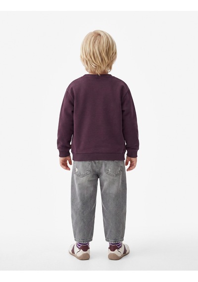 Koton Bisiklet Yaka Uzun Kollu Baskı Detaylı Şardonlu Sweatshirt Mor 7wmb10109tk