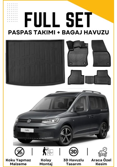 Volkswagen Caddy 2021-2022-2023-2024-2025 Model Birebir Uyumlu Bagaj Havuzu+paspas Seti