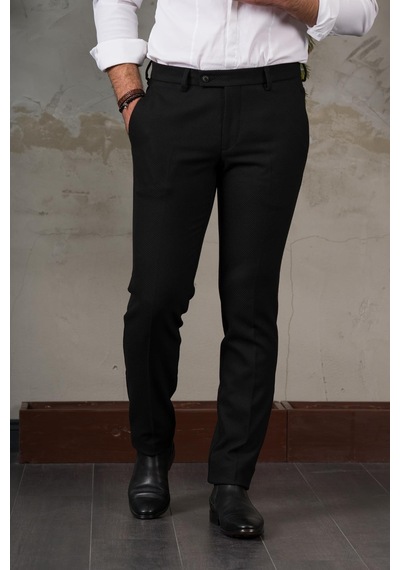 Ecer Regular Fit Yan Cep Boru Paça Erkek Kışlık Kumaş Pantolon Siyah