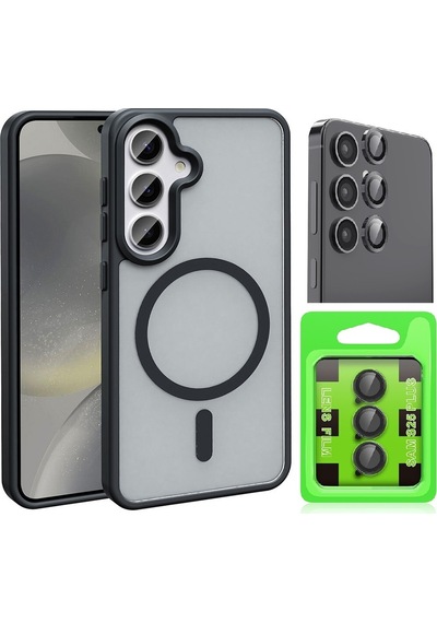 Vendas Samsung Uyumlu Galaxy S25 Plus Kılıf M-safe Şarj Özellikli Mat Arka Yüzey Zore Sio Kapak + Kamera Lens Koruyucu Siyah