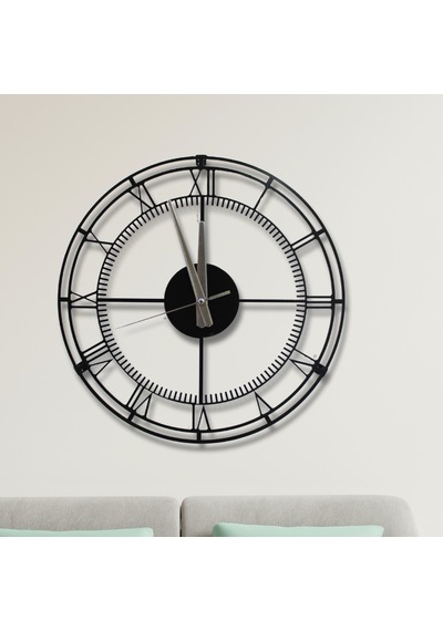 40 Cm Siyah Metal Duvar Saati Sessiz Akar Mekanizma Roma Raka... Siyah