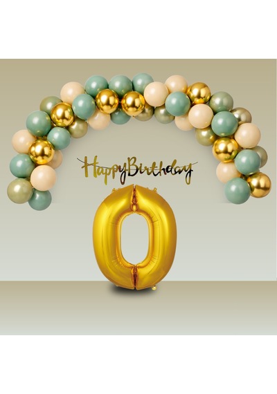 0 Yaş Retro Gold Kromgold Küfyeşili Kumbeji Balon Happy Birthday Banner Gold Rakam Doğum Günü Süsü Çok Renkli