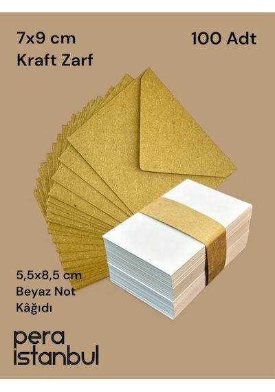 100 Adet Mini Zarf 70mmx90mm Kraft Zarf Hediye Doğum Günü Dilekleri Zarfı Beyaz Not Kartlı