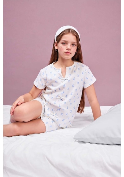 Defacto Regular Fıt 2li Pijama Takımı Kız Çocuk H5755a826smer105 Ekru-er105